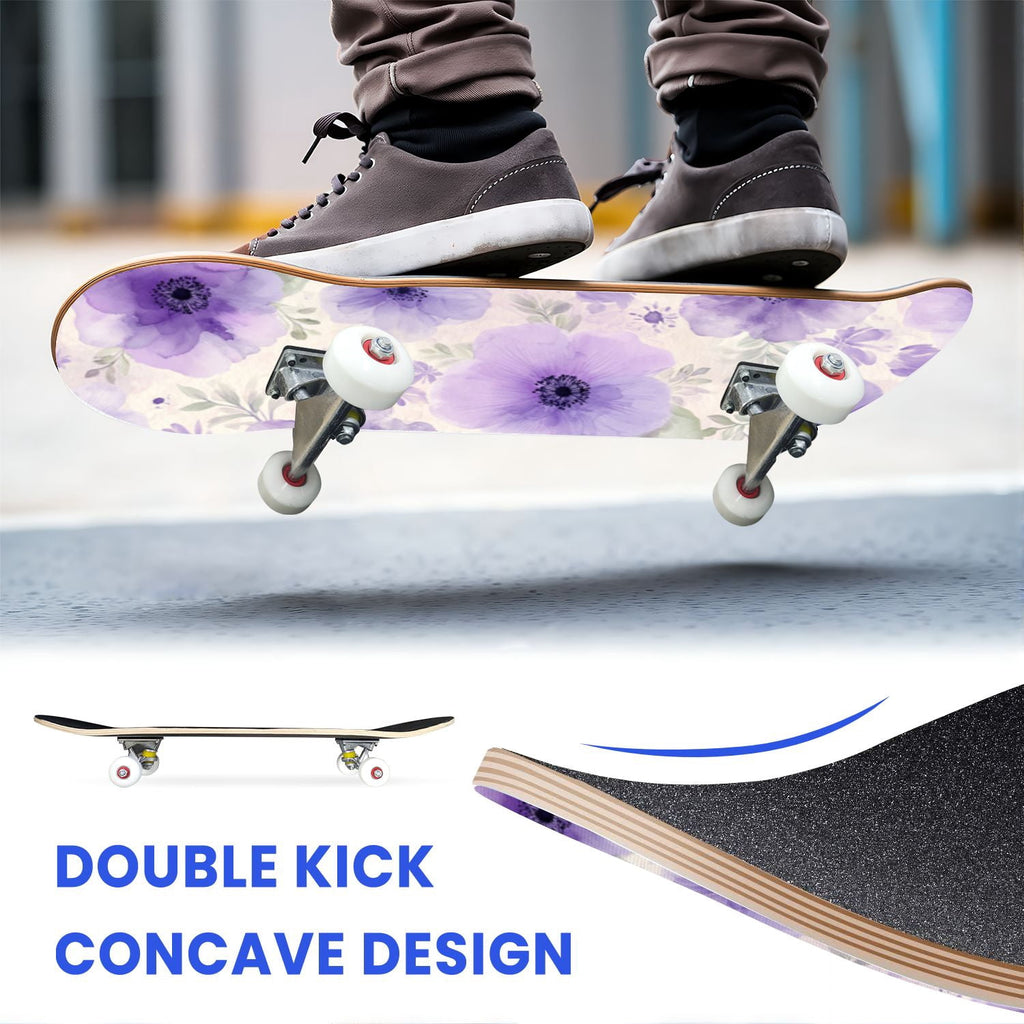 31"x8" Complete Skateboards for Beginners,Bold Stained Glass Western Double Kick 7 Ply Canadian Maple Deck Skateboard with Wheels, Gifts for Kids Teens