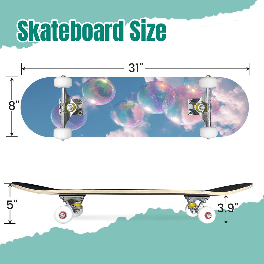 Monstera Leaves Leopard Print Seamless Earth Tones 31" x 8" Complete Skateboard, 7-Ply Canadian Maple Double Kick Trick Board for Kids and Beginners Adult Gifts