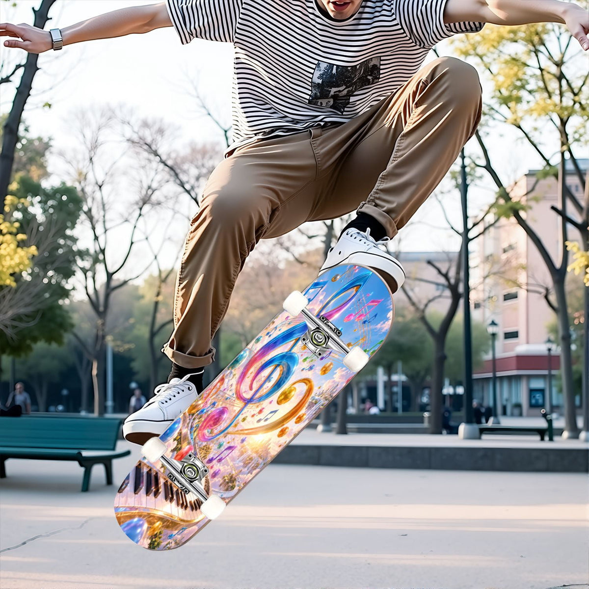 Complete Skateboard Vibrant Multicolored Abstract 31 Inch 7-Ply Maple Skateboard with PU Wheels and Aluminum Trucks, Ready-to-Ride Skateboard for Beginners, Teens and Adults