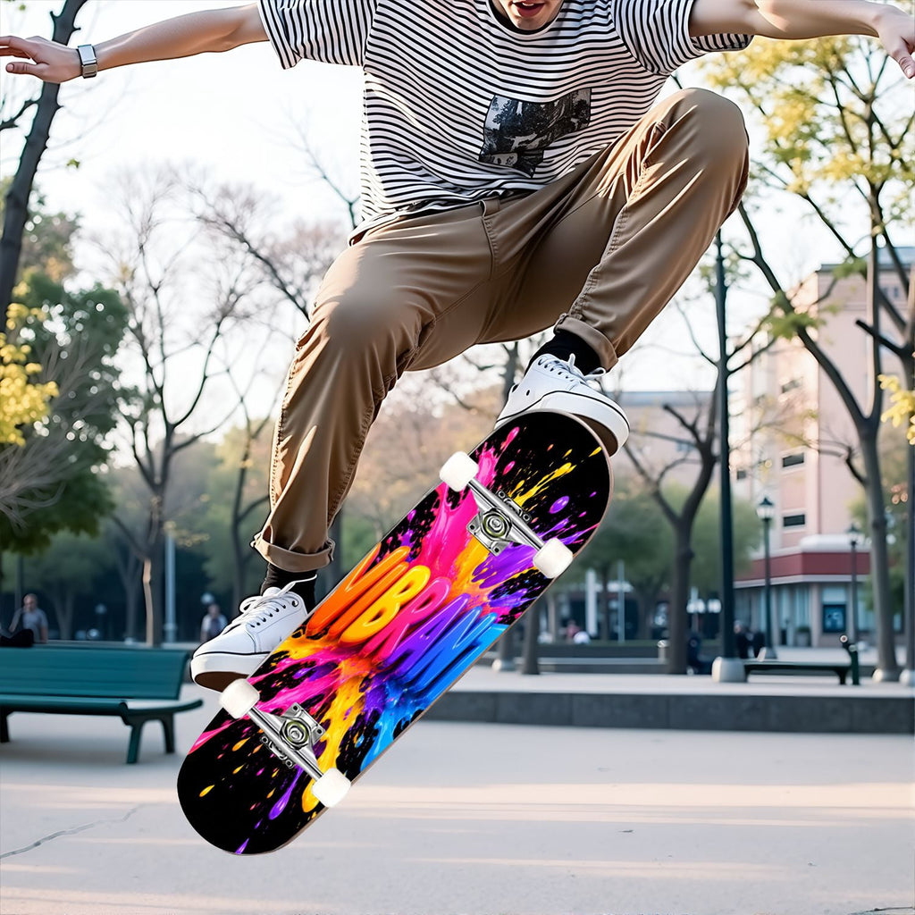 Complete Skateboard Vibrant Swirling Abstract 31 Inch 7-Ply Maple Skateboard with PU Wheels and Aluminum Trucks, Ready-to-Ride Skateboard for Beginners, Teens and Adults