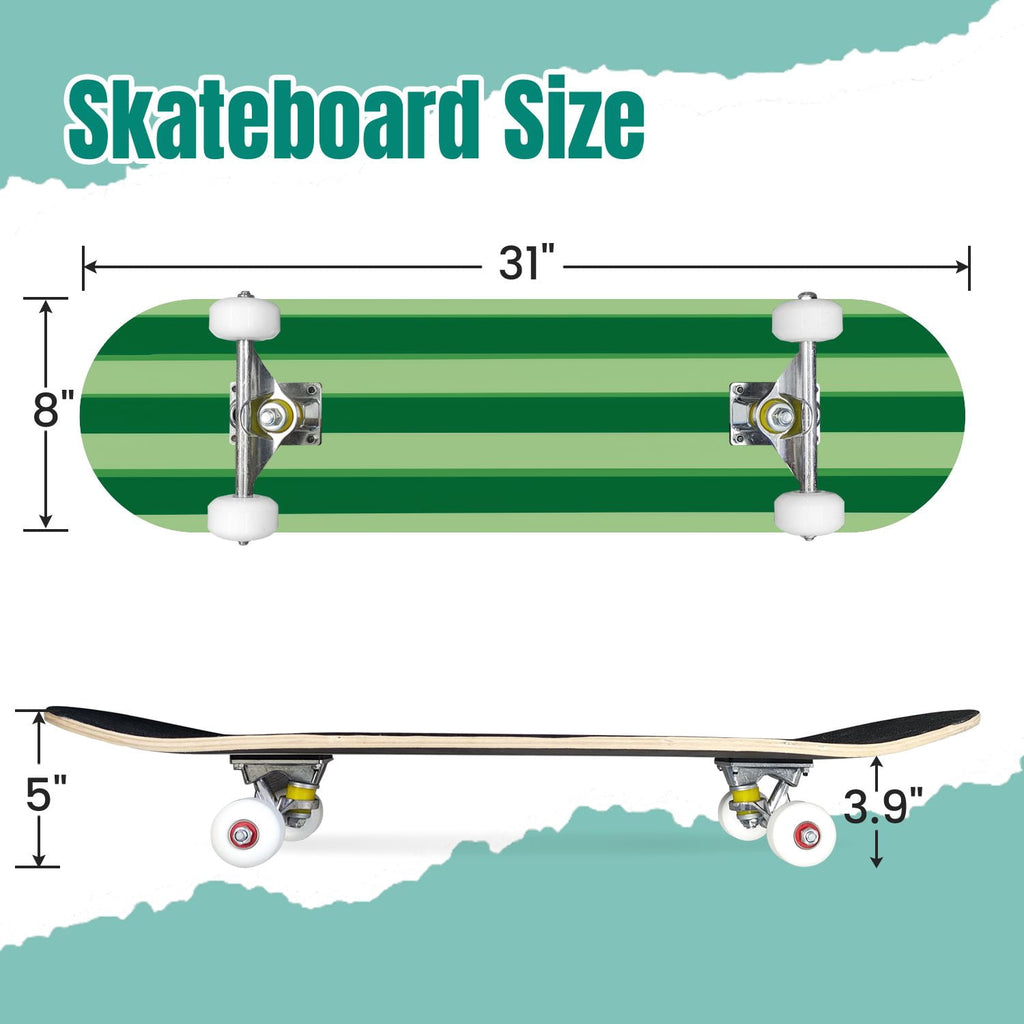 Yellow White Vertical Striped Soft Gradient Lines Minimalist Design 31" x 8" Complete Skateboard, 7-Ply Canadian Maple Double Kick Trick Board for Kids and Beginners Adult Gifts