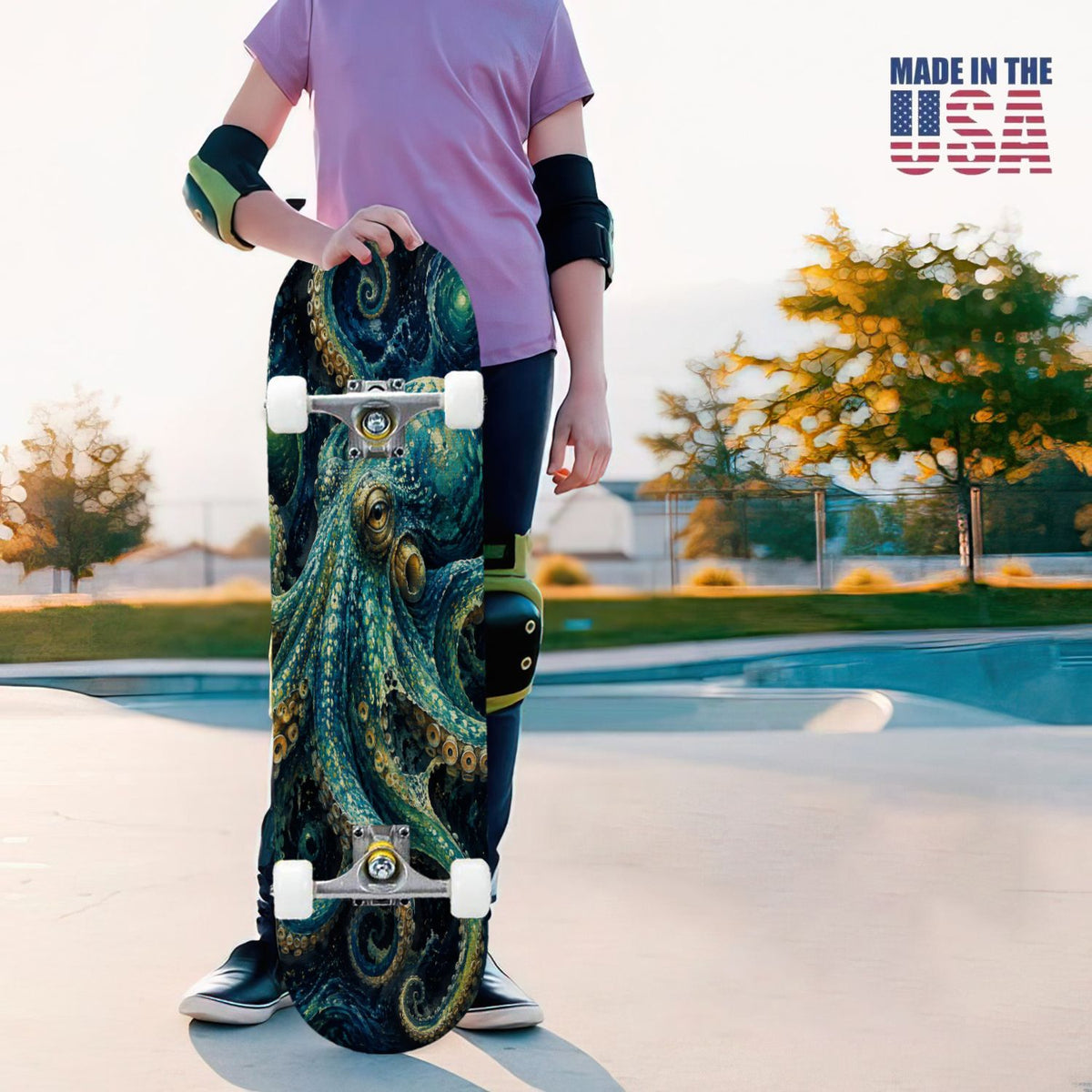 31"x8" Complete Skateboards for Beginners, Colorful Underwater Two Seahorses Coral Reefs Double Kick 7 Ply Canadian Maple Deck Skateboard with Wheels, Gifts for Kids Teens