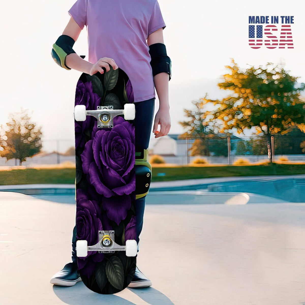 31"x8" Complete Skateboards for Beginners, Colorful Mushroom Floral Magical Night Forest Vintage Double Kick 7 Ply Canadian Maple Deck Skateboard with Wheels, Gifts for Kids Teens