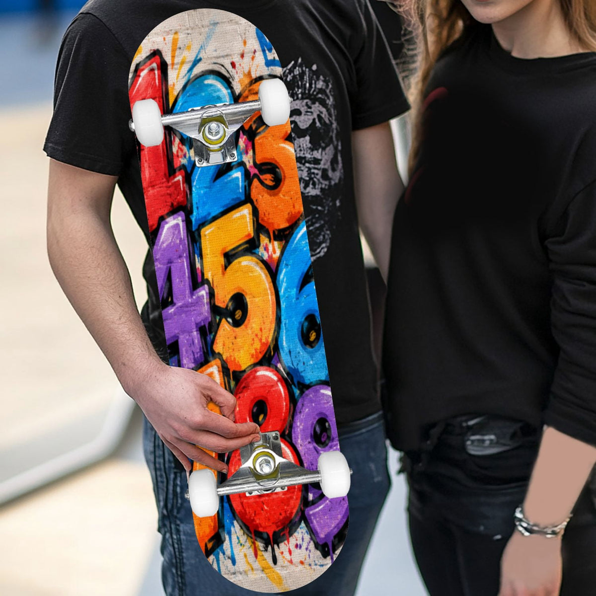 Complete Skateboard Vibrant Multicolored Abstract 31 Inch 7-Ply Maple Skateboard with PU Wheels and Aluminum Trucks, Ready-to-Ride Skateboard for Beginners, Teens and Adults