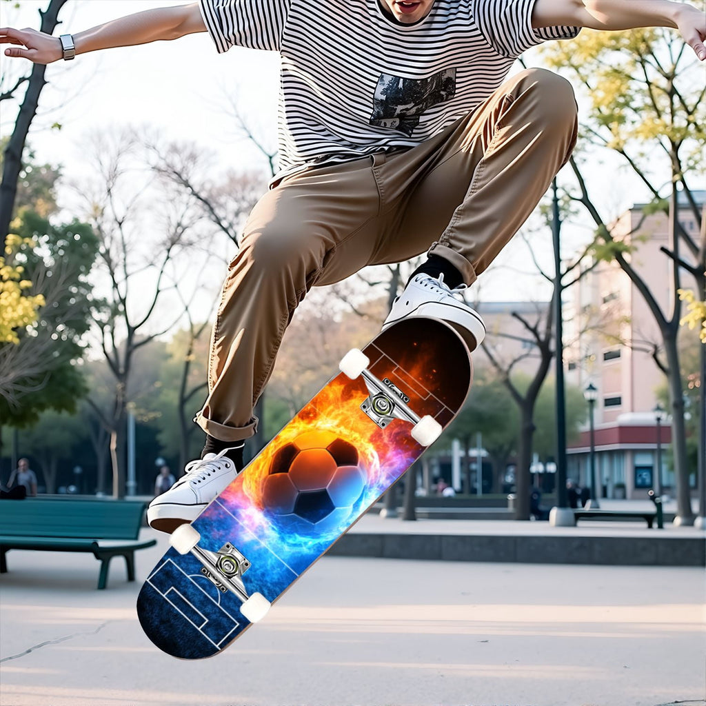 31"x8" Complete Skateboards for Beginners,Close up Baseball Red Stitches Leather Double Kick 7 Ply Canadian Maple Deck Skateboard with Wheels, Sports Gifts for Kids Teens