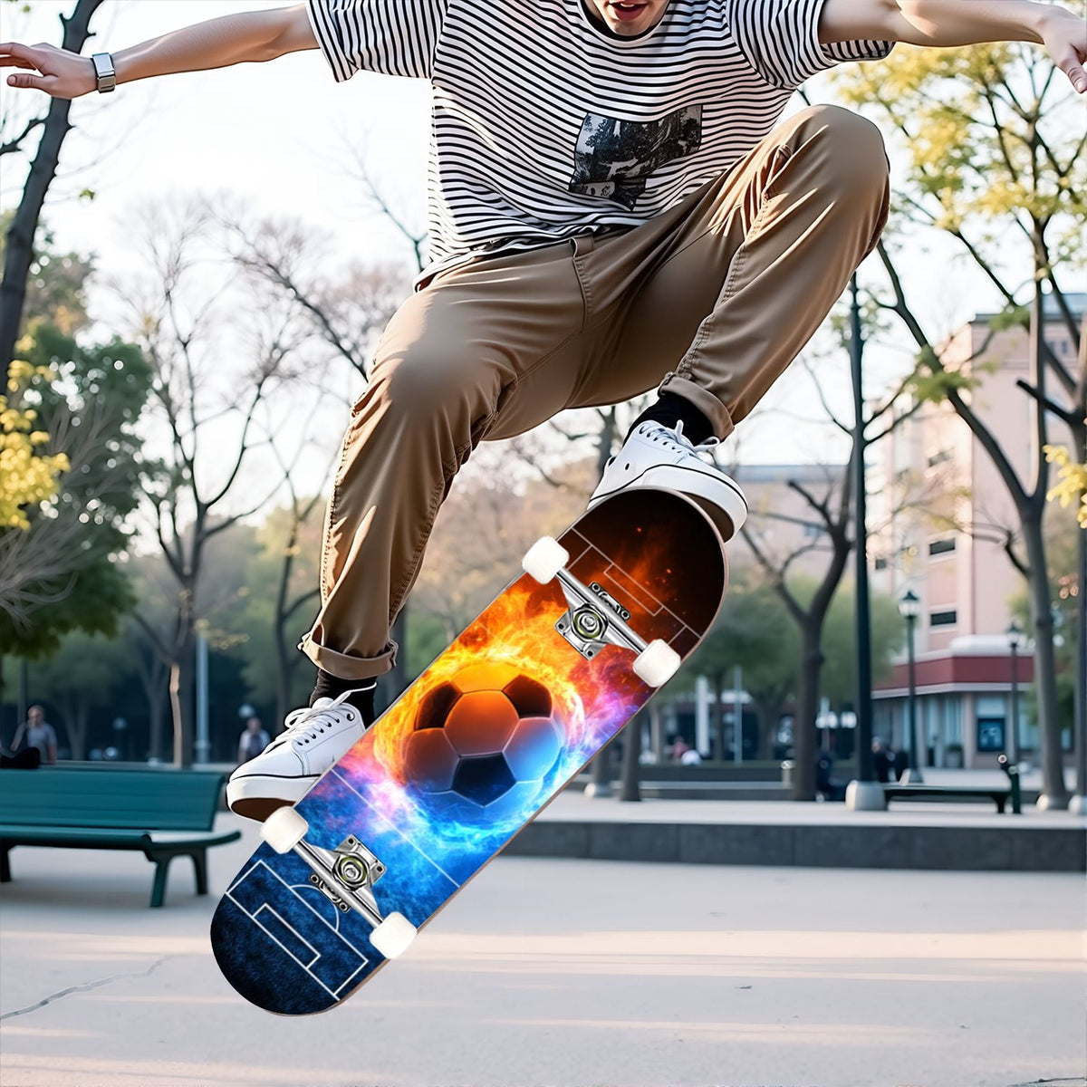 31"x8" Complete Skateboards for Beginners,Close up Baseball Red Stitches Leather Double Kick 7 Ply Canadian Maple Deck Skateboard with Wheels, Sports Gifts for Kids Teens