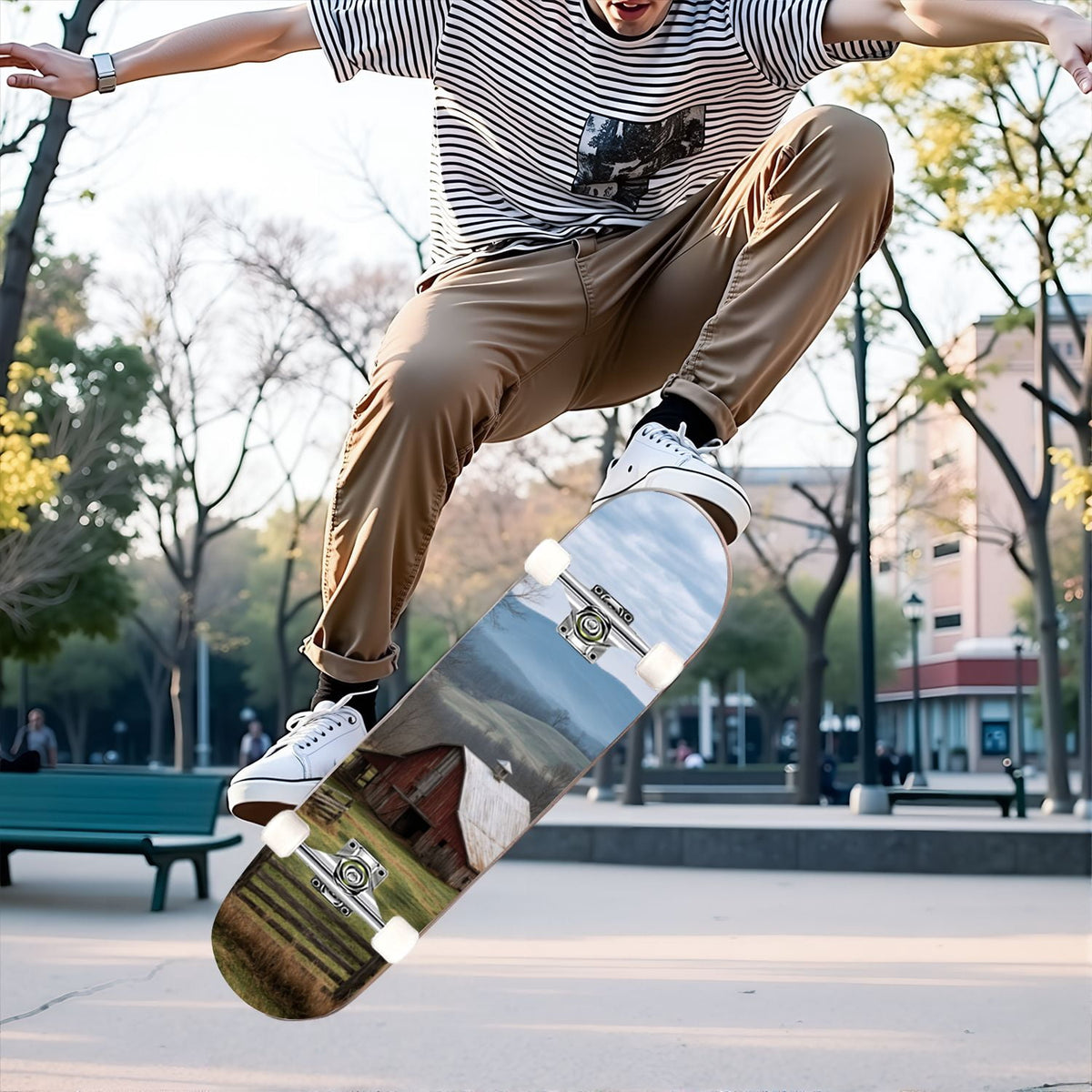 31"x8" Complete Skateboards for Beginners, Birch Trees Abstract Forest Branches Landscape Colorful Double Kick 7 Ply Canadian Maple Deck Skateboard with Wheels, Gifts for Kids Teens