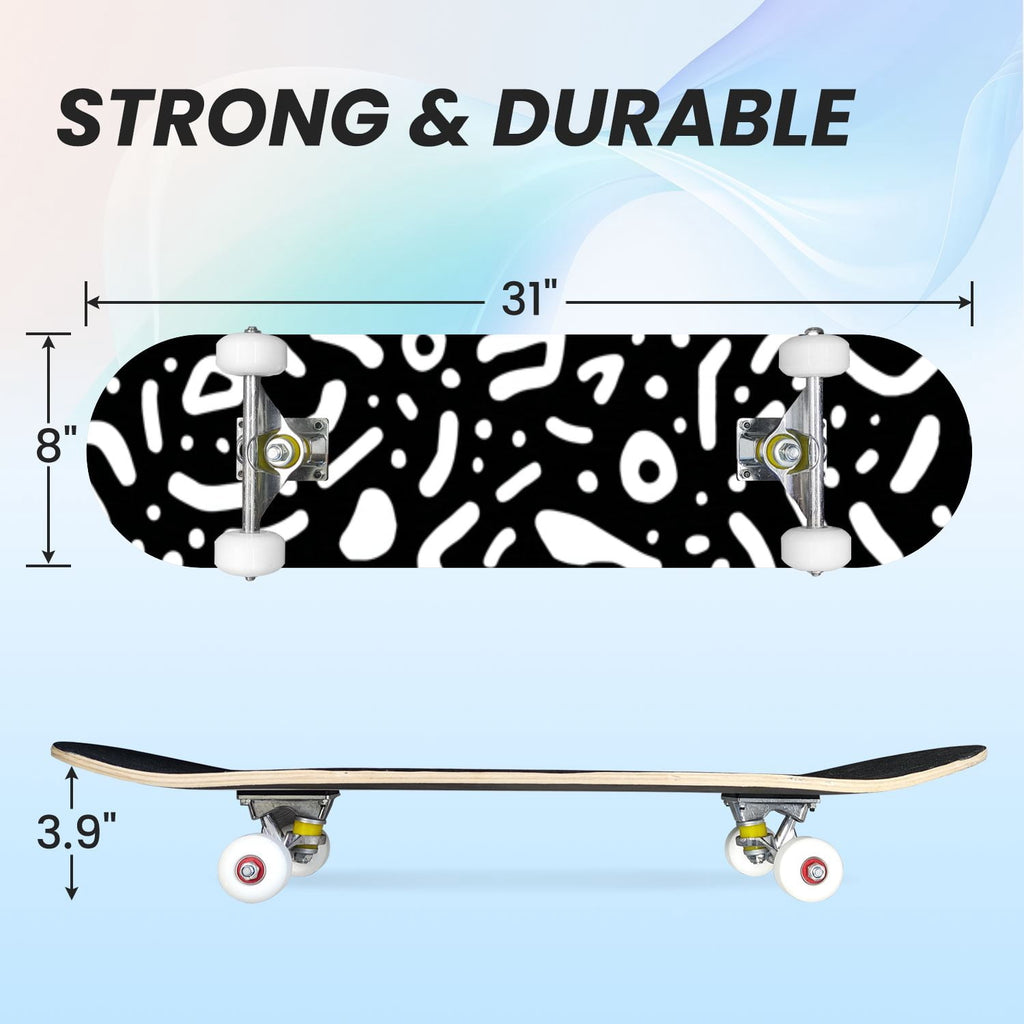 31"x8" poisous plants Mushroom Complete Skateboard for Beginners hand colored vintage retro 7 Layer Maple Deck Double Kick Kids Skateboard with 85A PU Wheels Gifts for Kids Teens