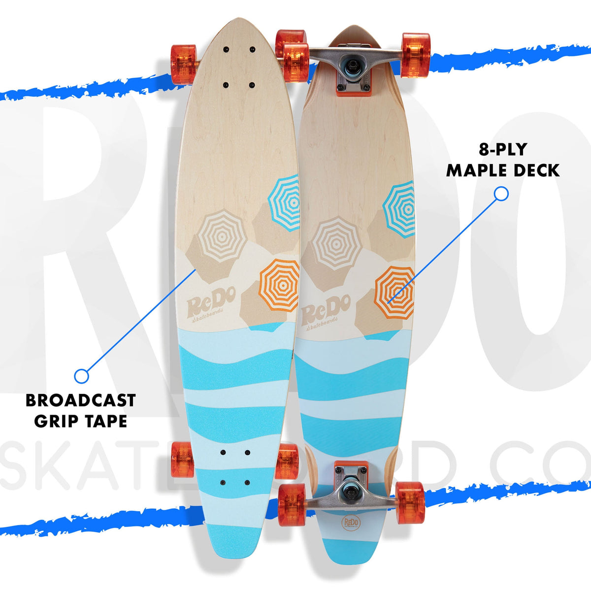 ReDo Skateboard 34.5" San Diego Umbrella Longboard for Boys Girls Kids Adults