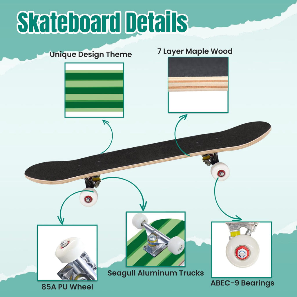 Yellow White Vertical Striped Soft Gradient Lines Minimalist Design 31" x 8" Complete Skateboard, 7-Ply Canadian Maple Double Kick Trick Board for Kids and Beginners Adult Gifts