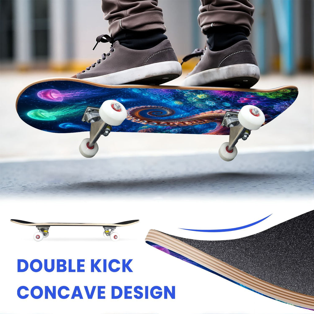 31"x8" Complete Skateboards for Beginners, Colorful Turtle Floral Shell Starry Night Marine Life Double Kick 7 Ply Canadian Maple Deck Skateboard with Wheels, Gifts for Kids Teens