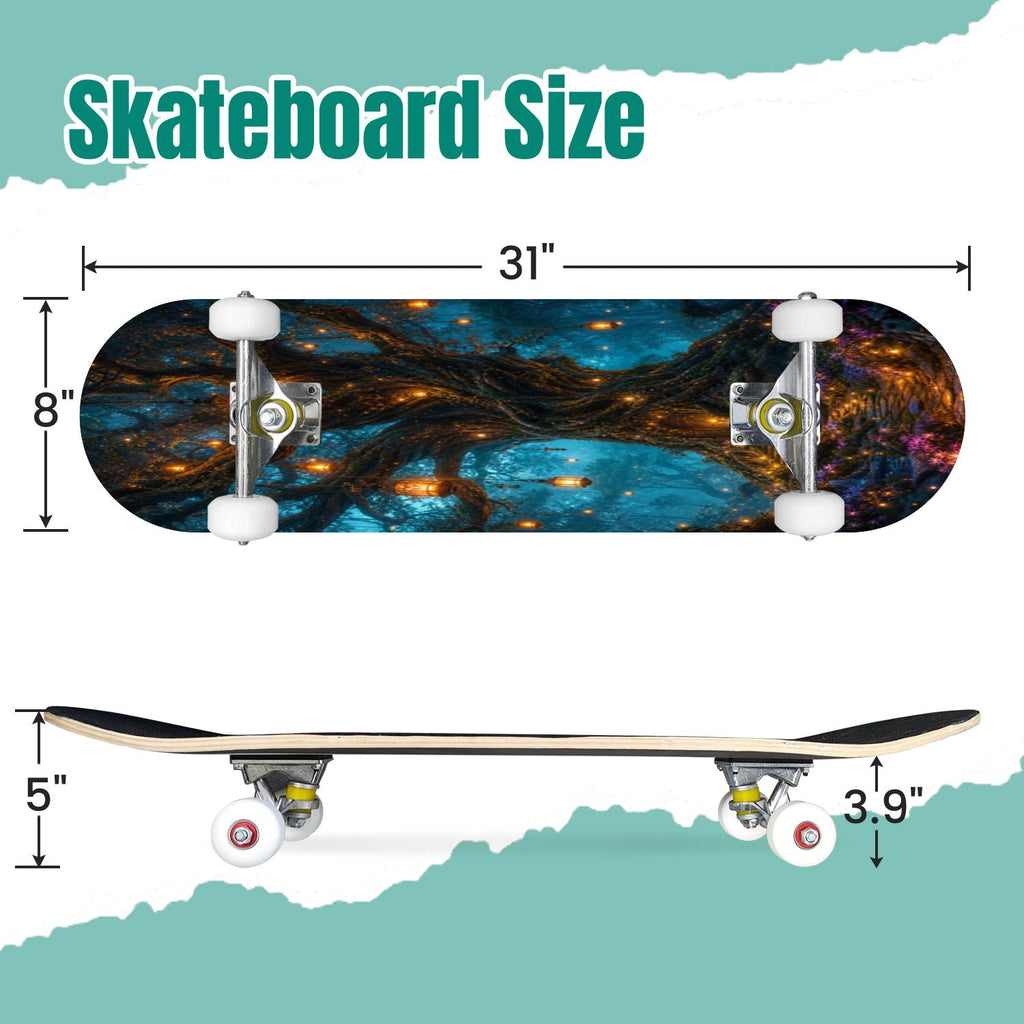 3D Nude Visual Effect Yellowish Brown Layered Chrysanthemum 31" x 8" Complete Skateboard, 7-Ply Canadian Maple Double Kick Trick Board for Kids and Beginners Adult Gifts