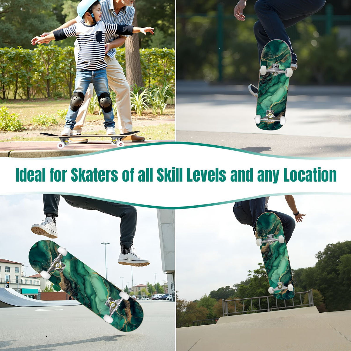 Buffalo Tan Grass Illustrations 31" x 8" Complete Skateboard, 7-Ply Canadian Maple Double Kick Trick Board for Kids and Beginners Adult Gifts