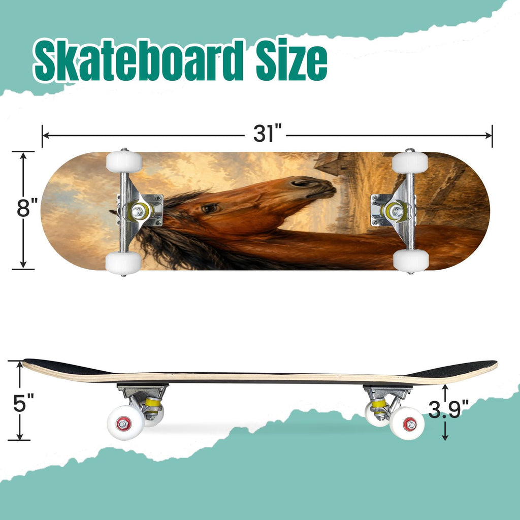 Forest Tree Wood Green Pine Trees Autumn Leaves Fog Misty 31" x 8" Complete Skateboard, 7-Ply Canadian Maple Double Kick Trick Board for Kids and Beginners Adult Gifts