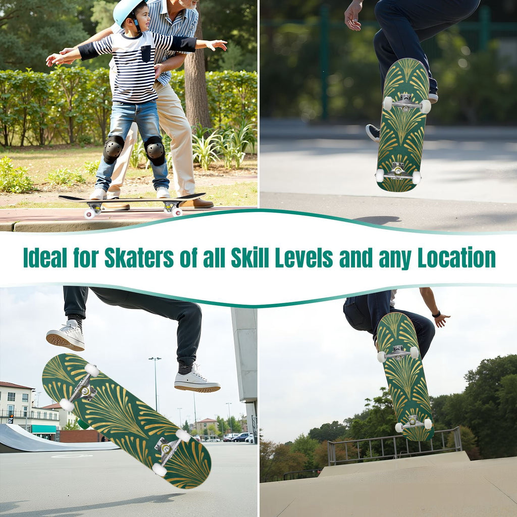 Buffalo Tan Grass Illustrations 31" x 8" Complete Skateboard, 7-Ply Canadian Maple Double Kick Trick Board for Kids and Beginners Adult Gifts