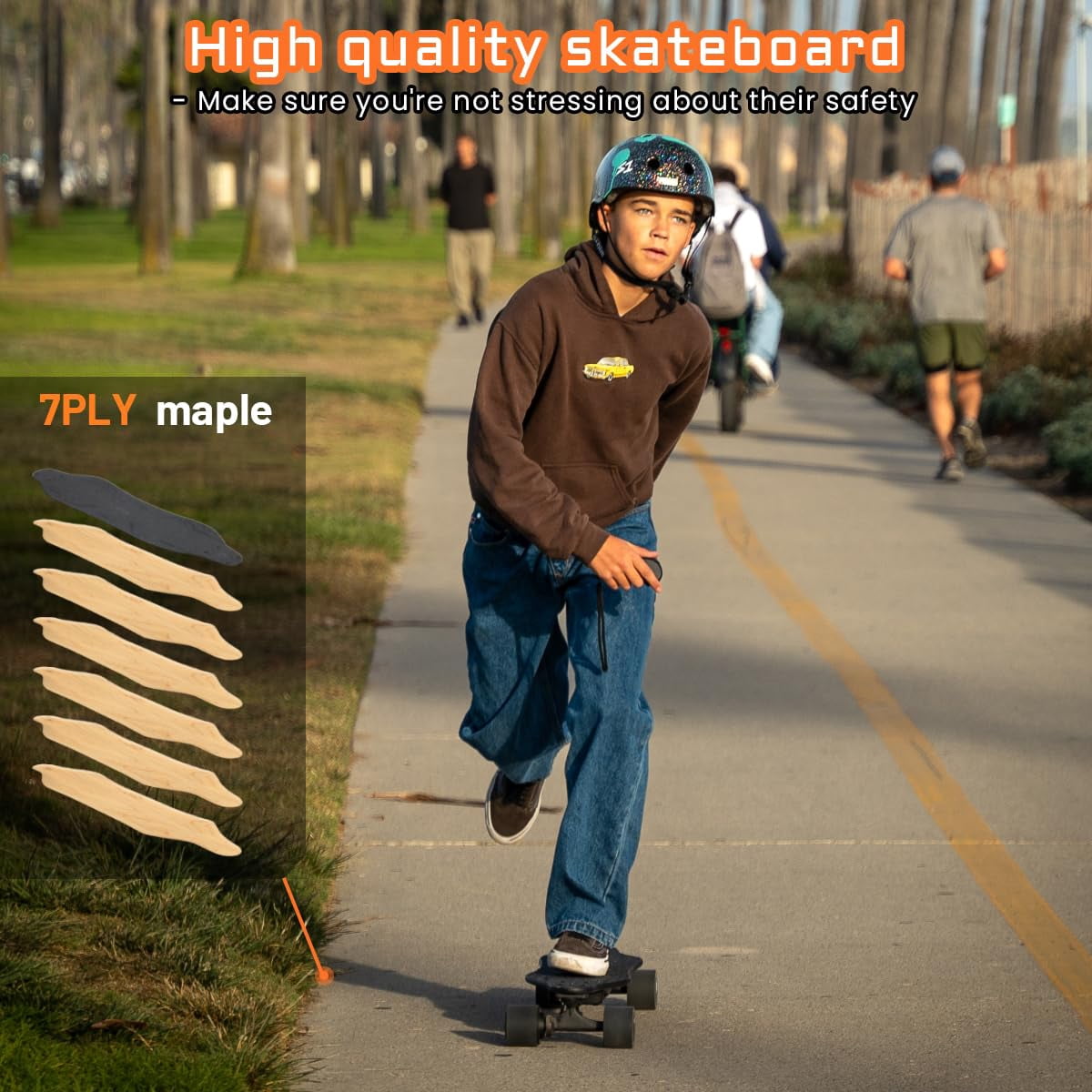 MEEPO Campus Electric Skateboard with Remote, 26.7 in Compact 7-Ply Maple E-Skateboard, Up to 16 MPH, 8–10 Mile Range, 4 Speed Modes, Smooth Braking, Carry Handle, for Teens & Beginners