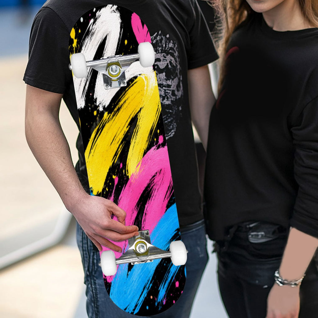 Complete Skateboard Vibrant Brush Stroke Art 31 Inch 7-Ply Maple Skateboard with PU Wheels and Aluminum Trucks, Ready-to-Ride Skateboard for Beginners, Teens and Adults