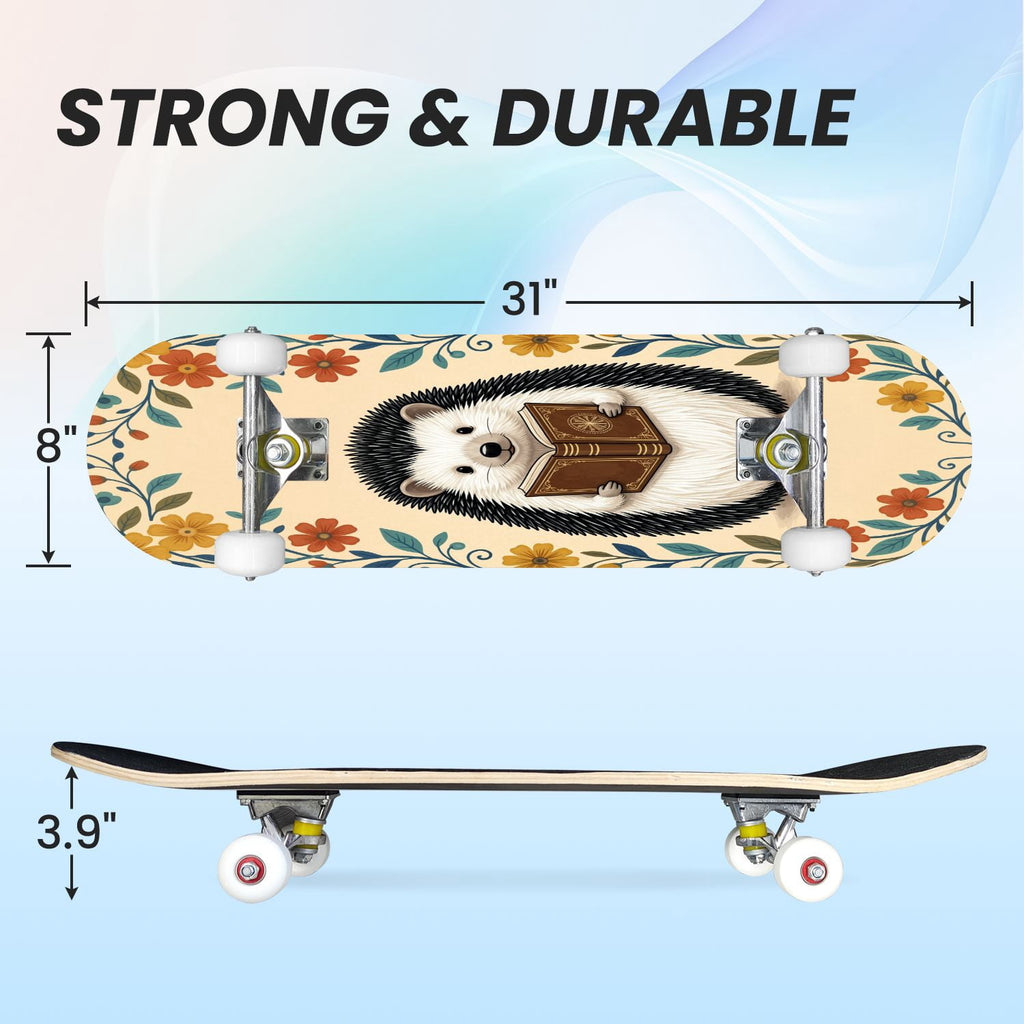 31"x8" Complete Skateboards for Beginners, Idyllic Tropical Beach Turquoise Water Golden Sand Shoreline Double Kick 7 Ply Canadian Maple Deck Skateboard with Wheels, Gifts for Kids Teens