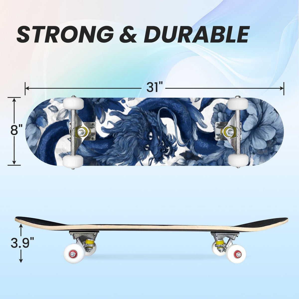 31"x8" poisous plants Mushroom Complete Skateboard for Beginners hand colored vintage retro 7 Layer Maple Deck Double Kick Kids Skateboard with 85A PU Wheels Gifts for Kids Teens