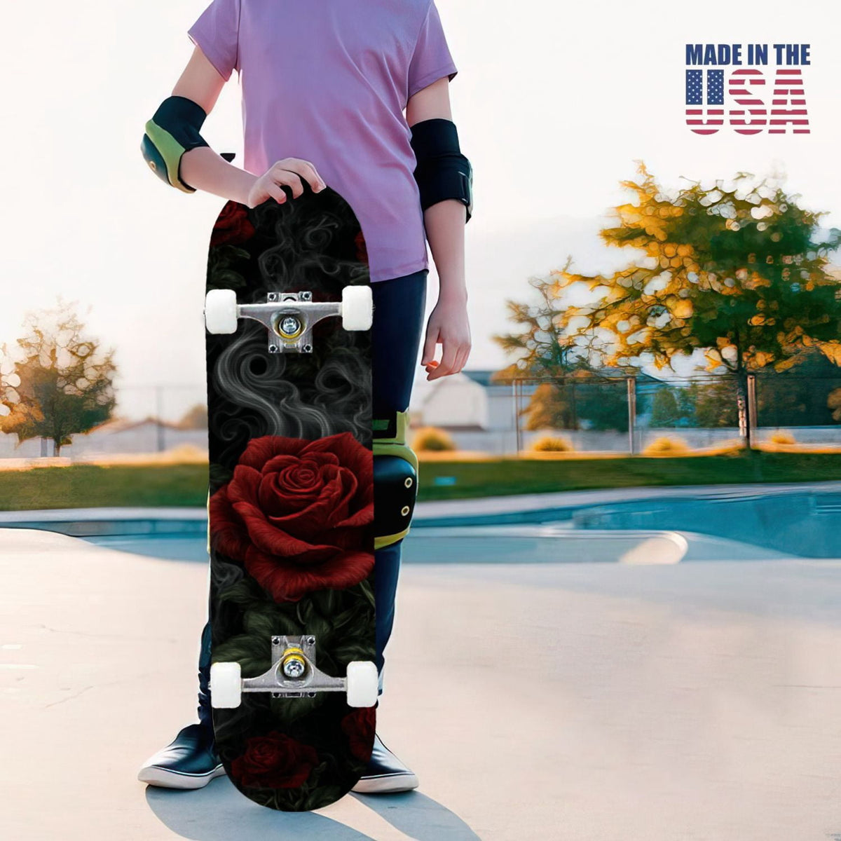 31"x8" Complete Skateboards for Beginners, Vintage Forest Woodland Large Trees Leaves River Cottage Double Kick 7 Ply Canadian Maple Deck Skateboard with Wheels, Gifts for Kids Teens