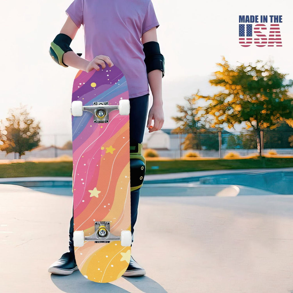 31"x8" Complete Skateboards for Beginners,Watercolor Watermelon Slices Pink Striped Double Kick 7 Ply Canadian Maple Deck Skateboard with Wheels, Gifts for Kids Teens