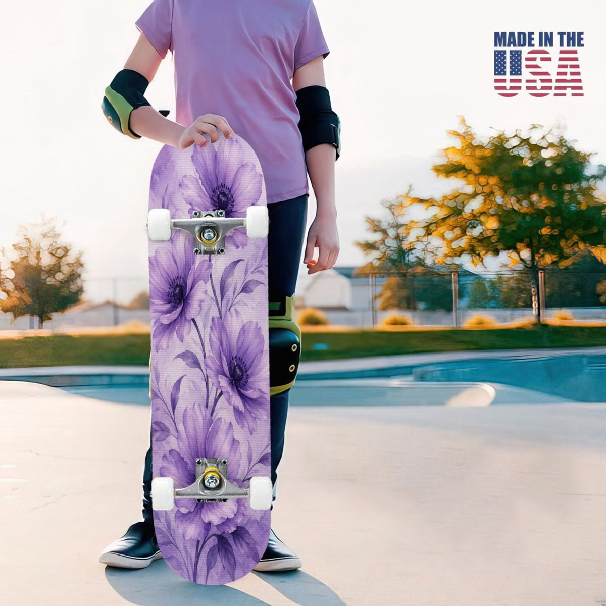 31"x8" Complete Skateboards for Beginners, Colorful Mushroom Floral Magical Night Forest Vintage Double Kick 7 Ply Canadian Maple Deck Skateboard with Wheels, Gifts for Kids Teens