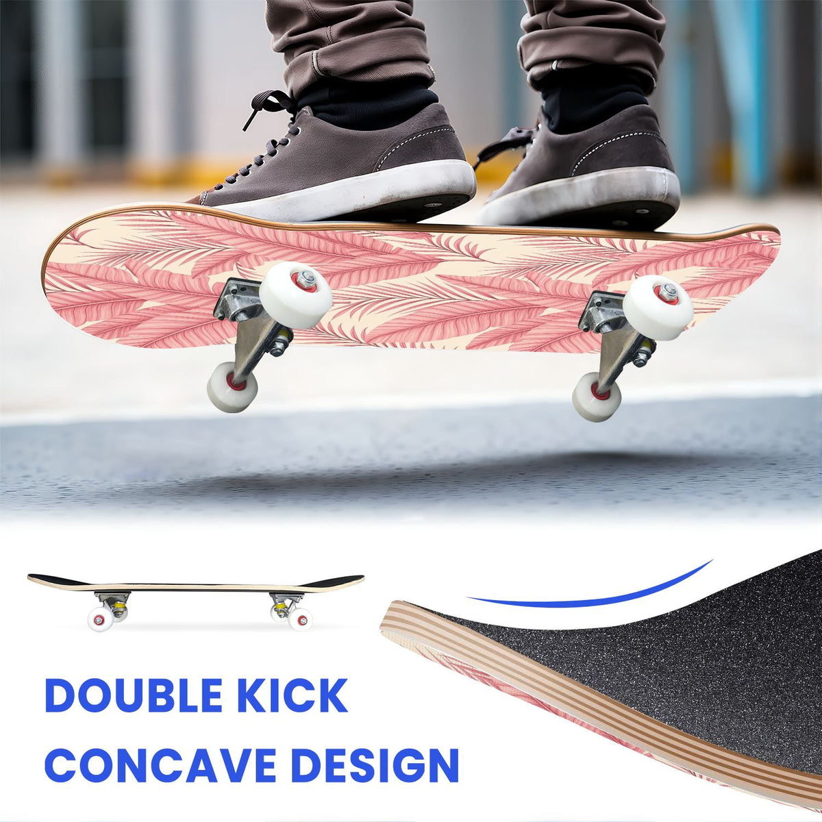 31"x8" Complete Skateboards for Beginners, Idyllic Tropical Beach Turquoise Water Golden Sand Shoreline Double Kick 7 Ply Canadian Maple Deck Skateboard with Wheels, Gifts for Kids Teens