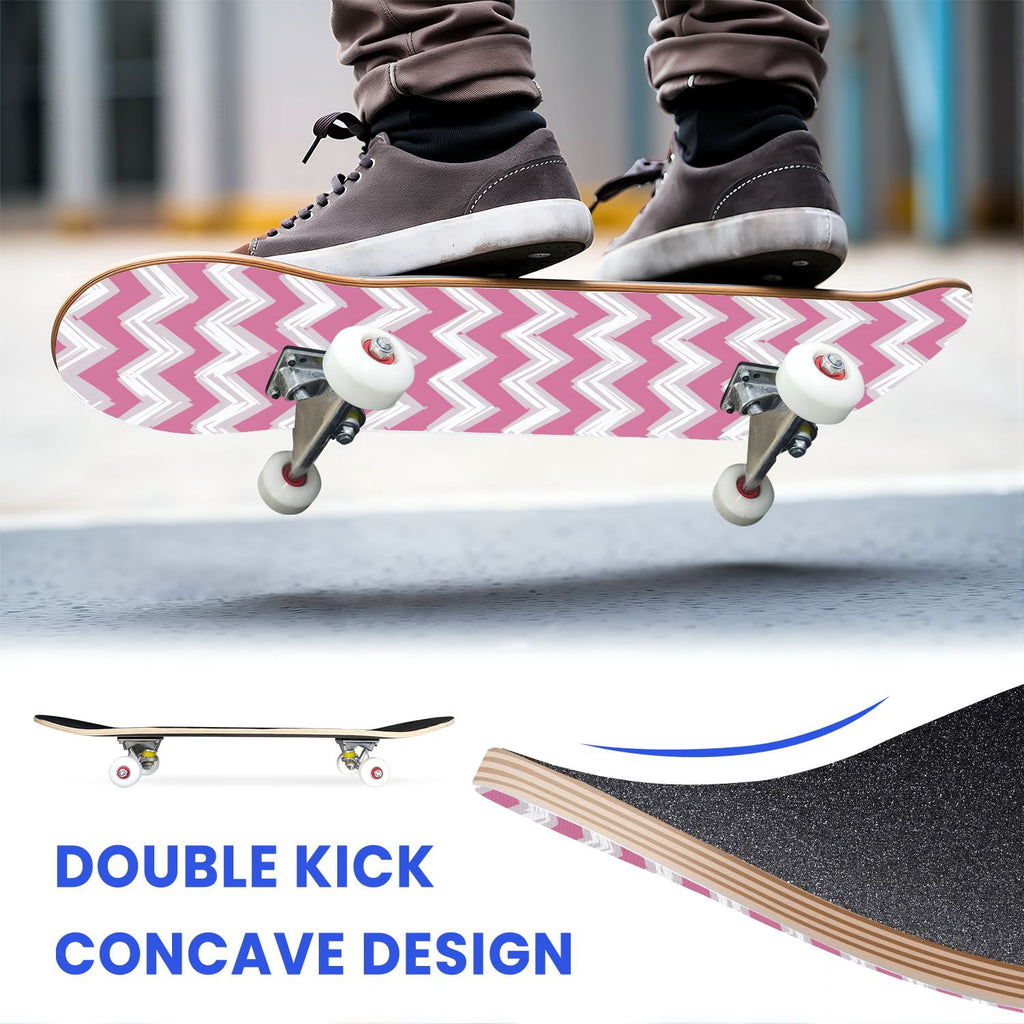 31"x8" Complete Skateboards for Beginners,Vibrant Diagonal Rainbow Gradient Abstract Art Double Kick 7 Ply Canadian Maple Deck Skateboard with Wheels, Gifts for Kids Teens