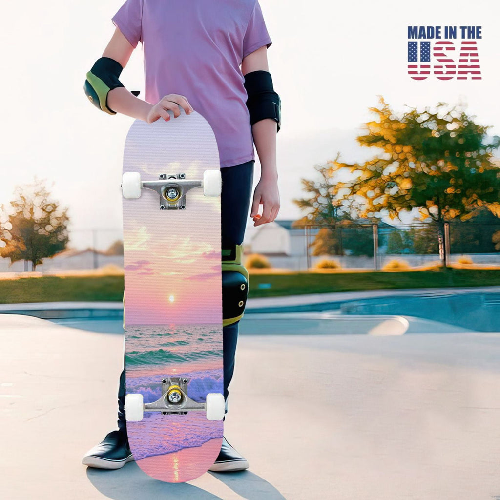 31"x8" Complete Skateboards for Beginners, Cherry Blossom Red Cherry Seamless Pink Botanical Double Kick 7 Ply Canadian Maple Deck Skateboard with Wheels, Gifts for Girls Teens