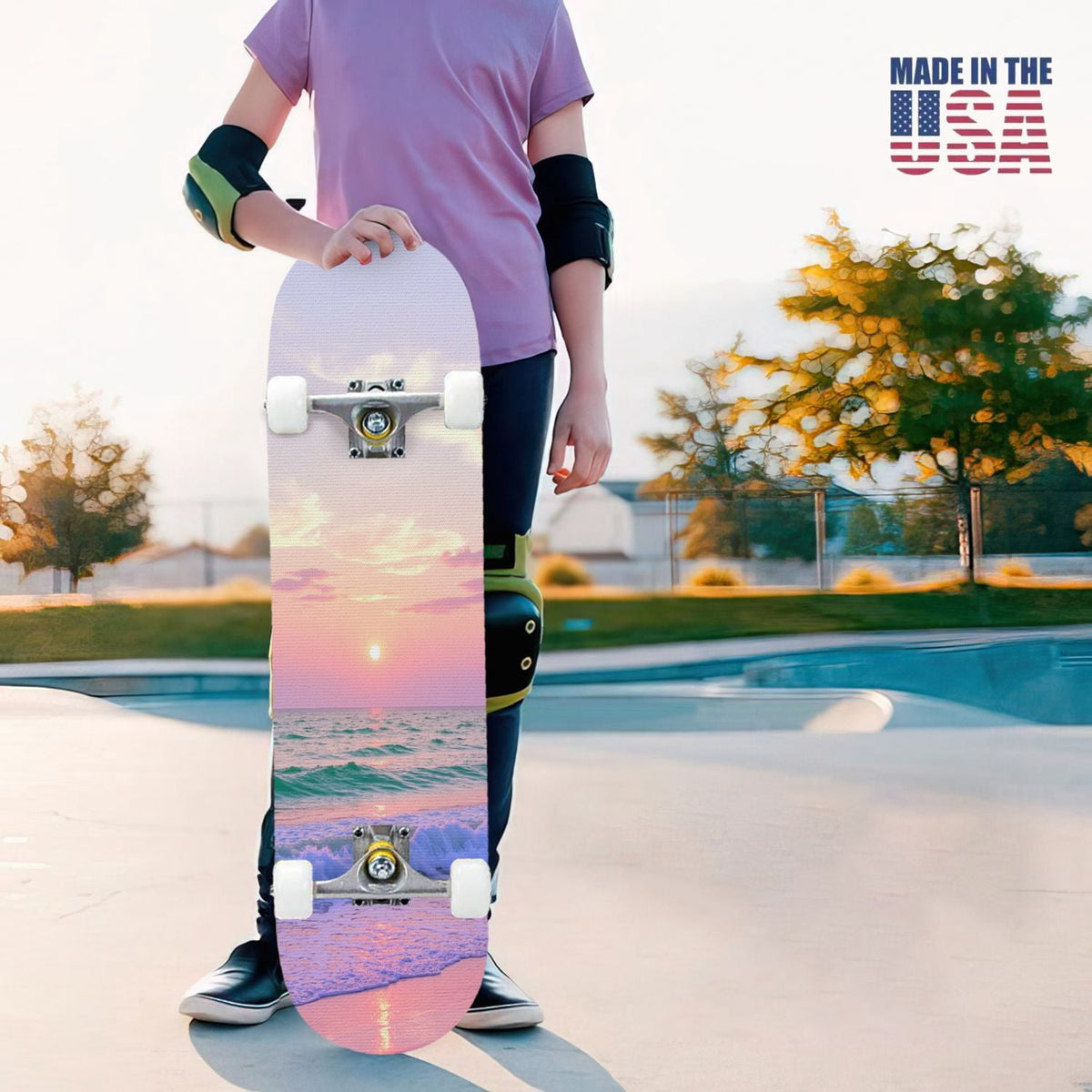 31"x8" Complete Skateboards for Beginners, Cherry Blossom Red Cherry Seamless Pink Botanical Double Kick 7 Ply Canadian Maple Deck Skateboard with Wheels, Gifts for Girls Teens