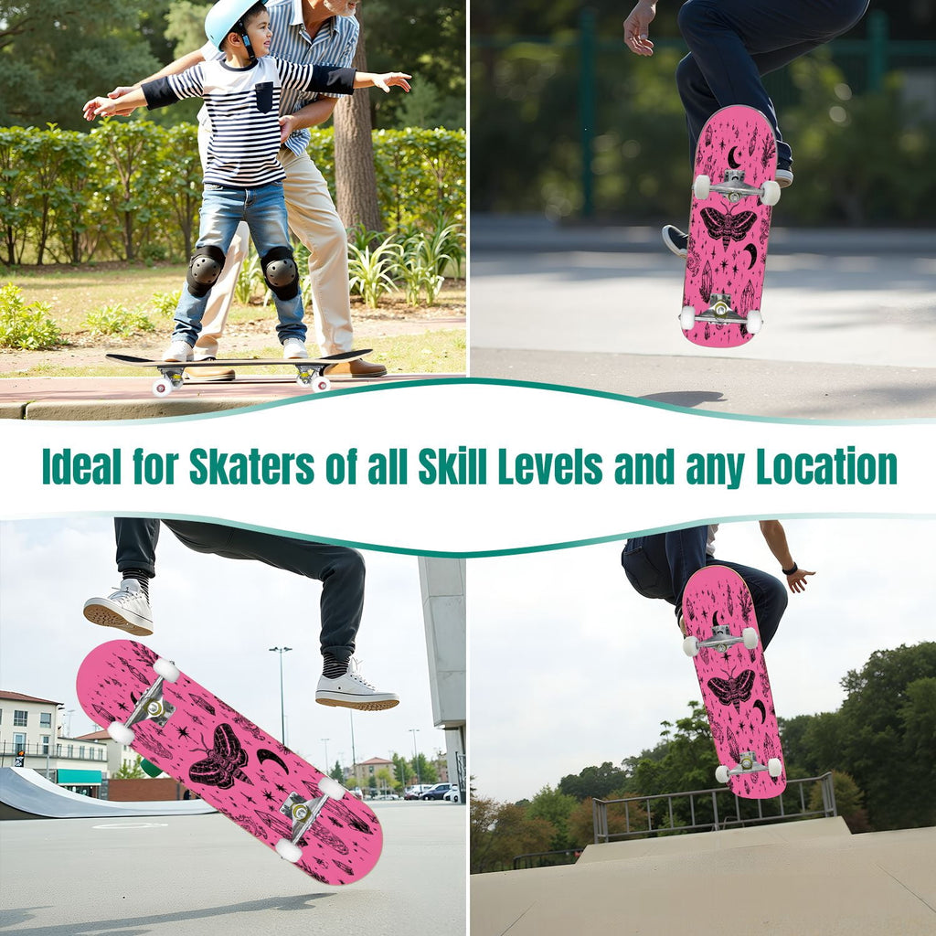 31"x8" Complete Skateboards for Beginners, Skeleton Tree Figure Antler Branches Dark Academia Flowers Double Kick 7 Ply Canadian Maple Deck Skateboard with Wheels, Gifts for Kids Teens