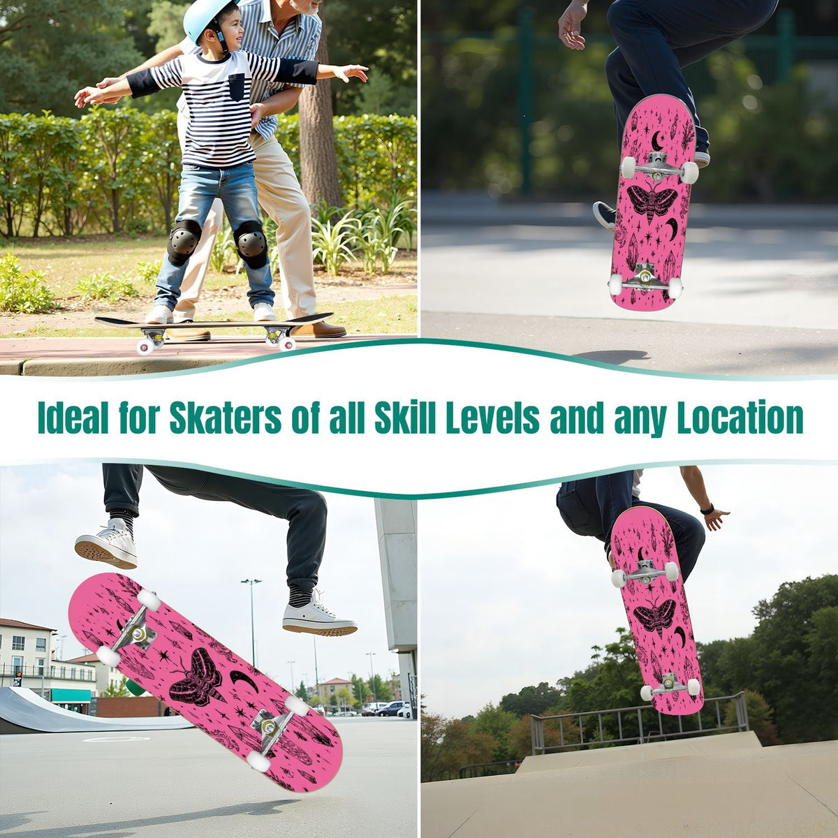 31"x8" Complete Skateboards for Beginners, Skeleton Tree Figure Antler Branches Dark Academia Flowers Double Kick 7 Ply Canadian Maple Deck Skateboard with Wheels, Gifts for Kids Teens