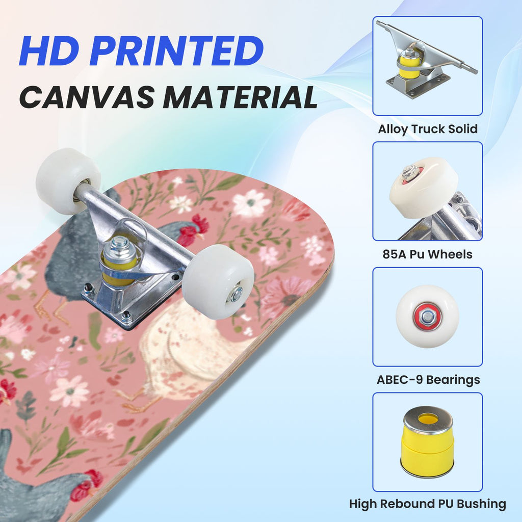 31"x8" Complete Skateboards for Beginners, Soft Blue Cream Striped Design Double Kick 7 Ply Canadian Maple Deck Skateboard with Wheels, Gifts for Kids Teens