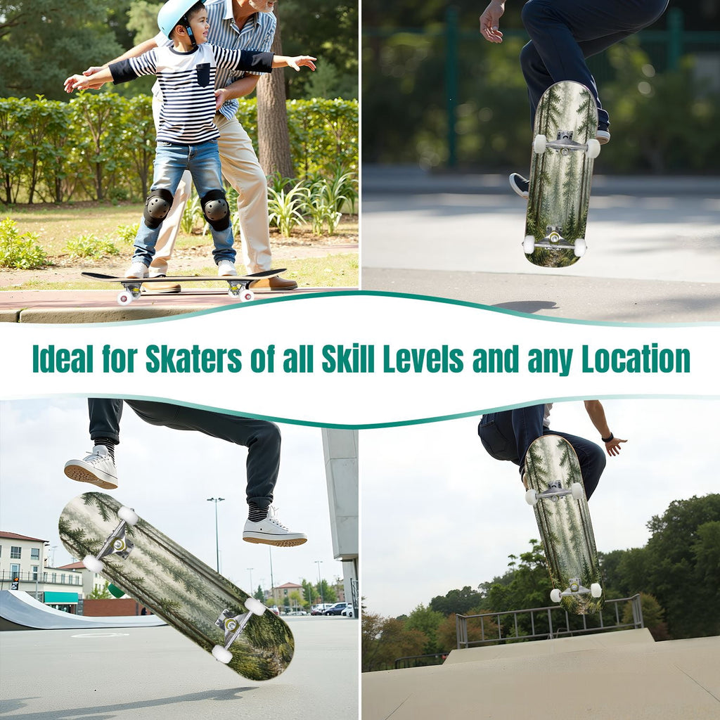 White Birch Tree Bark Natural Knots Horizontal Lines 31" x 8" Complete Skateboard, 7-Ply Canadian Maple Double Kick Trick Board for Kids and Beginners Adult Gifts