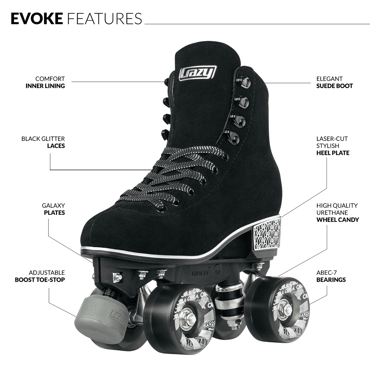 Crazy Skates Evoke Roller Skates for Women - Stylish Suede Quad Skates