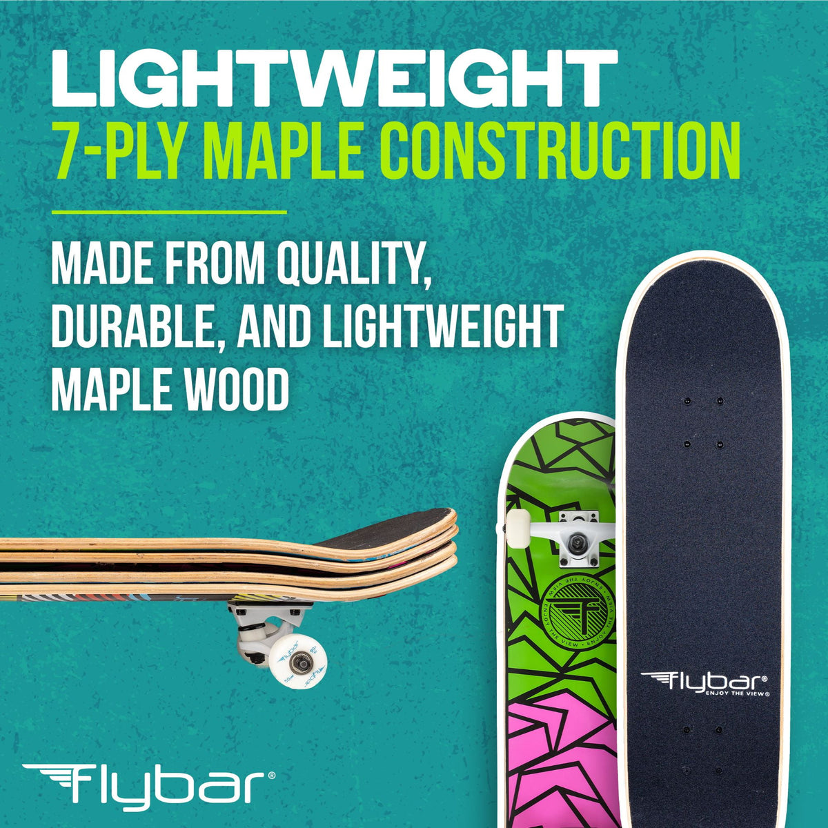 Flybar Skateboards for Beginners, Complete Standard 31 Inch Skateboard, Double Kick, 8" Deck, Lightweight, Stickers