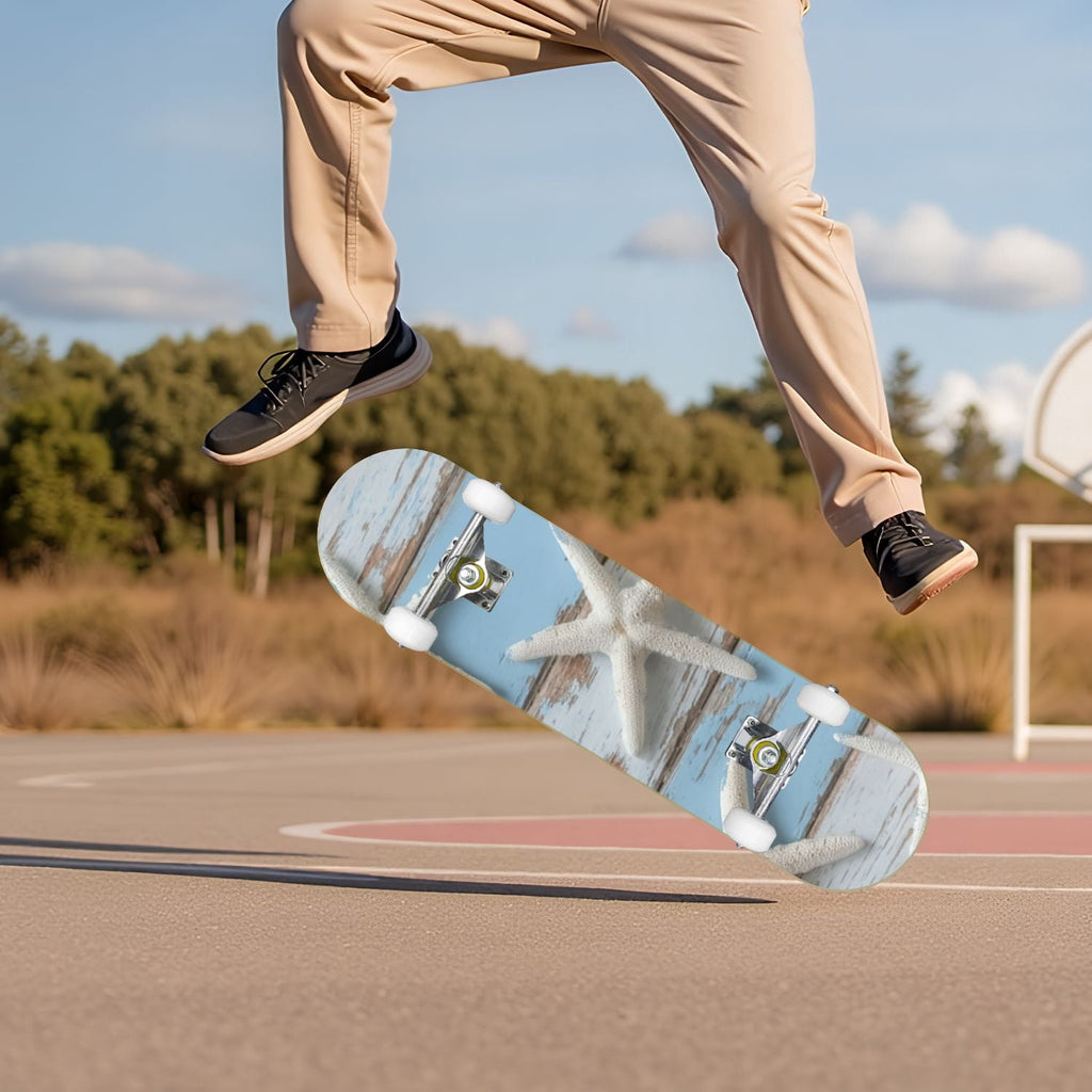 Tropical Jungle Leaf Teal Green Botanical 31" x 8" Complete Skateboard, 7-Ply Canadian Maple Double Kick Trick Board for Kids and Beginners Adult Gifts