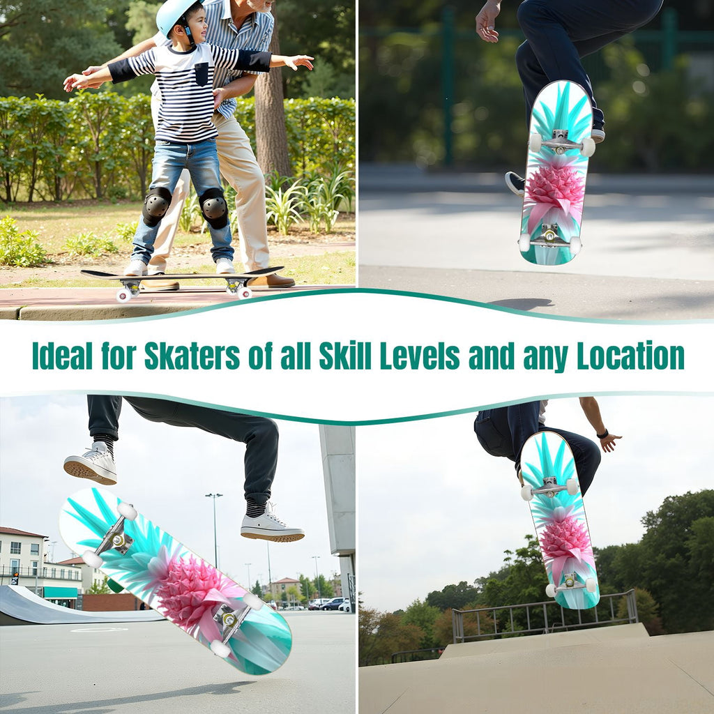 31"x8" poisous plants Mushroom Complete Skateboard for Beginners hand colored vintage retro 7 Layer Maple Deck Double Kick Kids Skateboard with 85A PU Wheels Gifts for Kids Teens