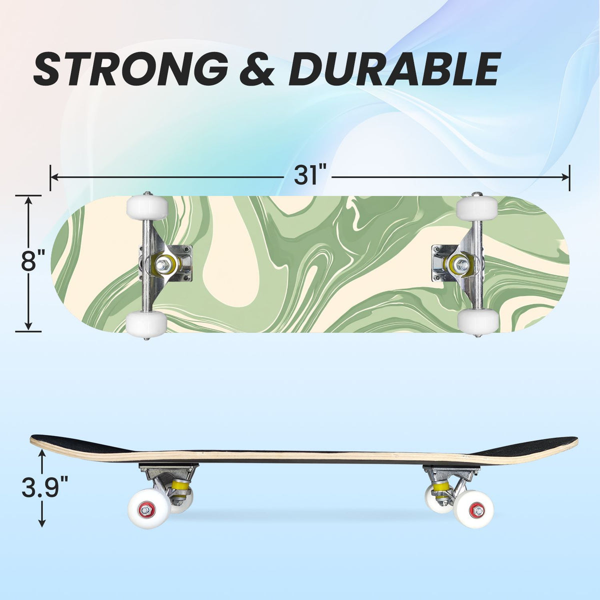 31"x8" Complete Skateboards for Beginners, Abstract Wavy Purple Beige Zebra Design Double Kick 7 Ply Canadian Maple Deck Skateboard with Wheels, Gifts for Kids Teens