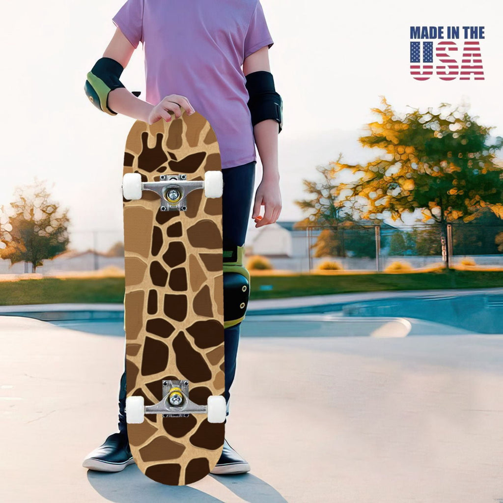 31"x8" Complete Skateboards for Beginners,Leopard Print Black Brown Beige Double Kick 7 Ply Canadian Maple Deck Skateboard with Wheels, Gifts for Kids Teens