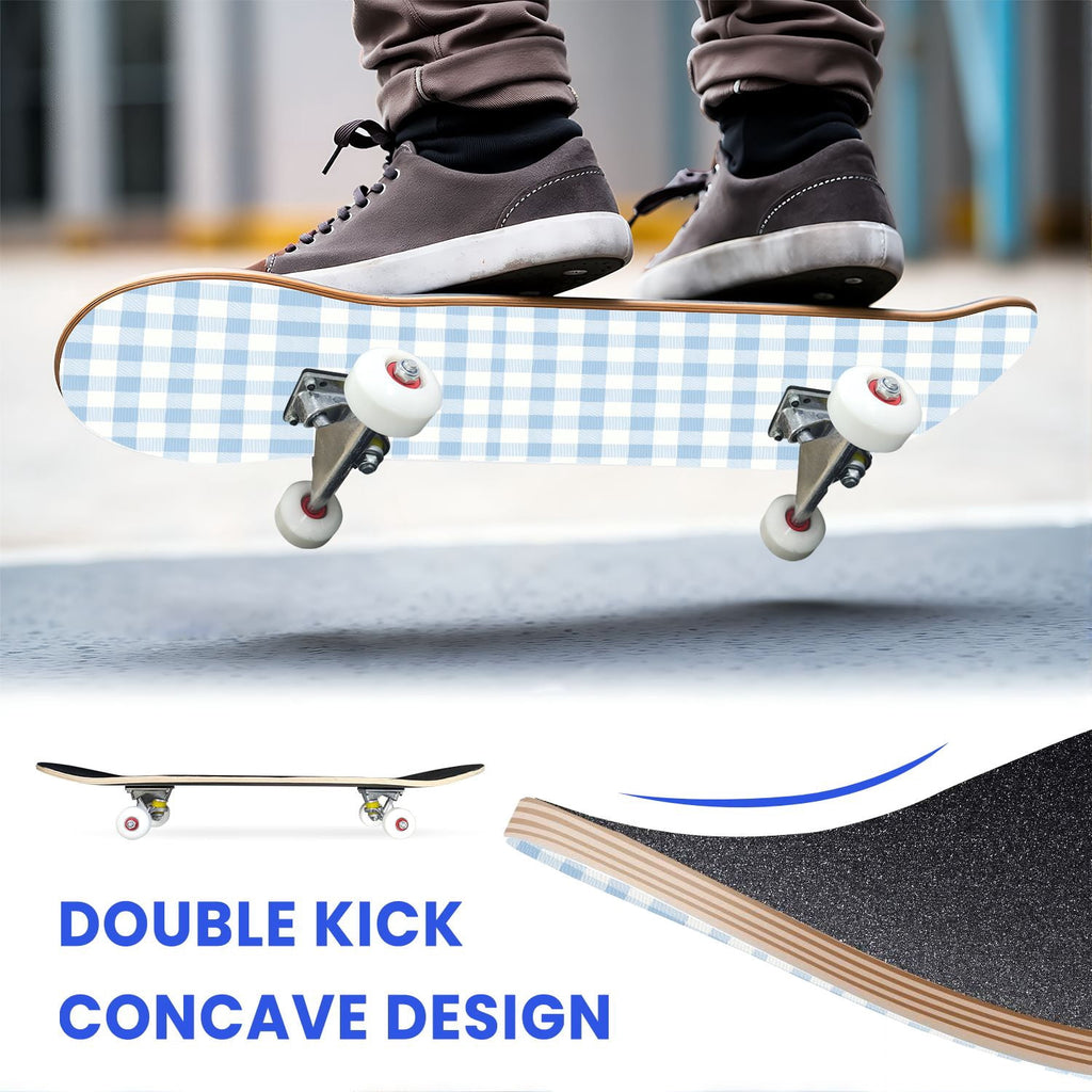 31"x8" Complete Skateboards for Beginners,Colorful Geometric Tile Multicolored Squares Double Kick 7 Ply Canadian Maple Deck Skateboard with Wheels, Gifts for Kids Teens