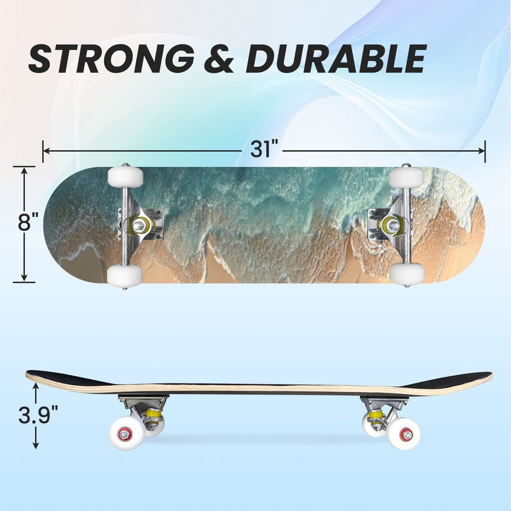 31"x8" poisous plants Mushroom Complete Skateboard for Beginners hand colored vintage retro 7 Layer Maple Deck Double Kick Kids Skateboard with 85A PU Wheels Gifts for Kids Teens