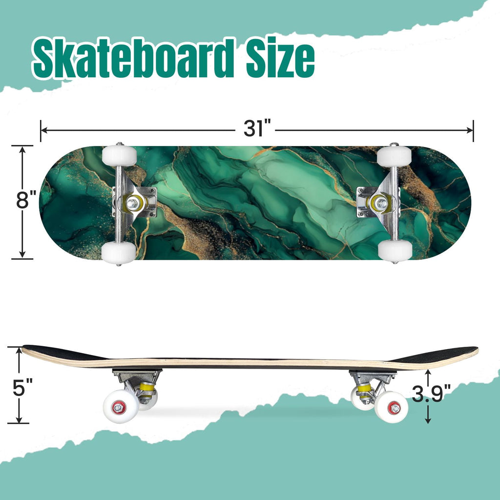 Buffalo Tan Grass Illustrations 31" x 8" Complete Skateboard, 7-Ply Canadian Maple Double Kick Trick Board for Kids and Beginners Adult Gifts