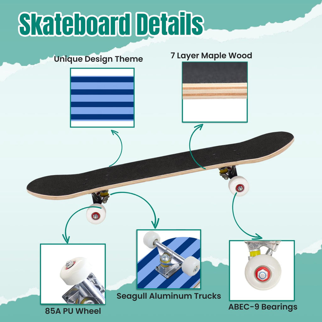 Yellow White Vertical Striped Soft Gradient Lines Minimalist Design 31" x 8" Complete Skateboard, 7-Ply Canadian Maple Double Kick Trick Board for Kids and Beginners Adult Gifts