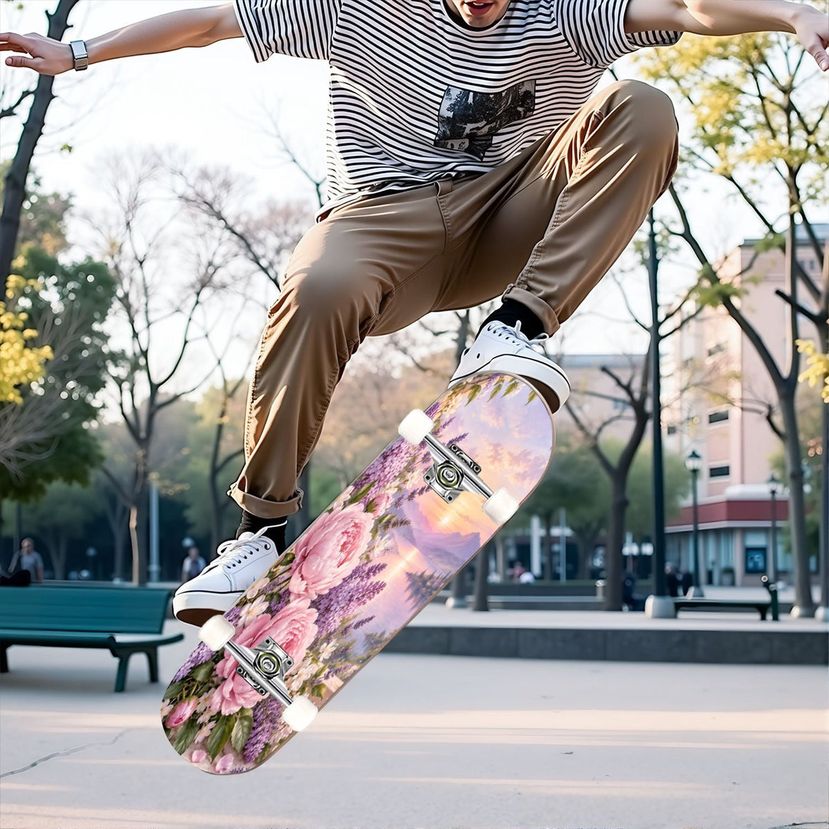 Complete Skateboard Vibrant Swirling Abstract 31 Inch 7-Ply Maple Skateboard with PU Wheels and Aluminum Trucks, Ready-to-Ride Skateboard for Beginners, Teens and Adults