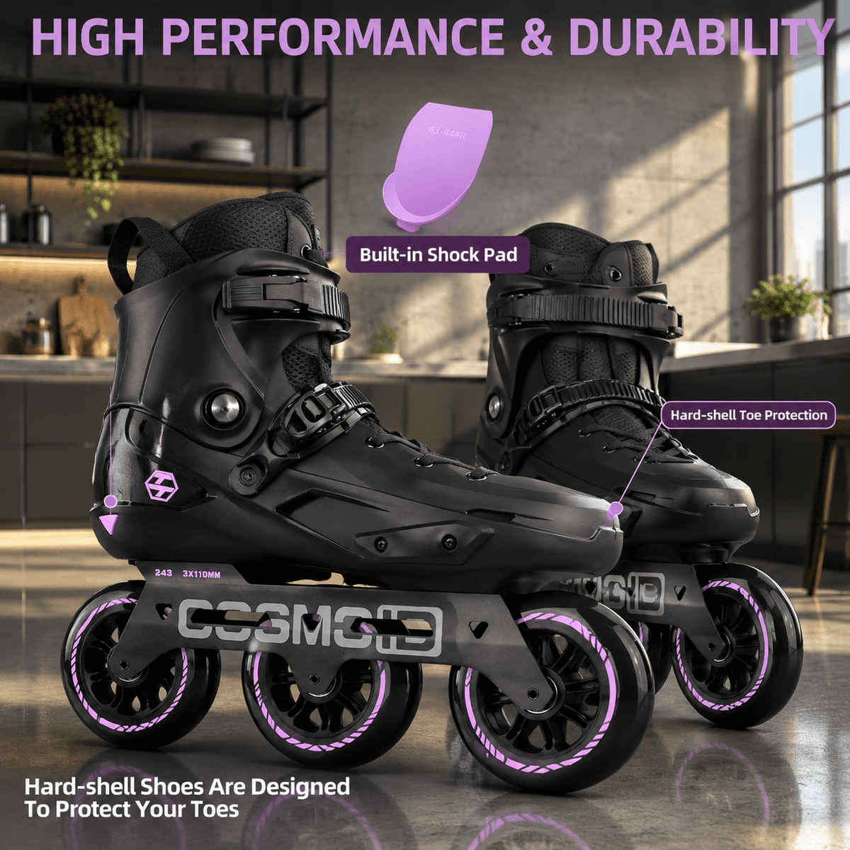 Adult Inline Skates, USM10.5-11/USL11-11.5, 3-Wheel High Performance Fitness Roller Skates for Indoor Outdoor Use