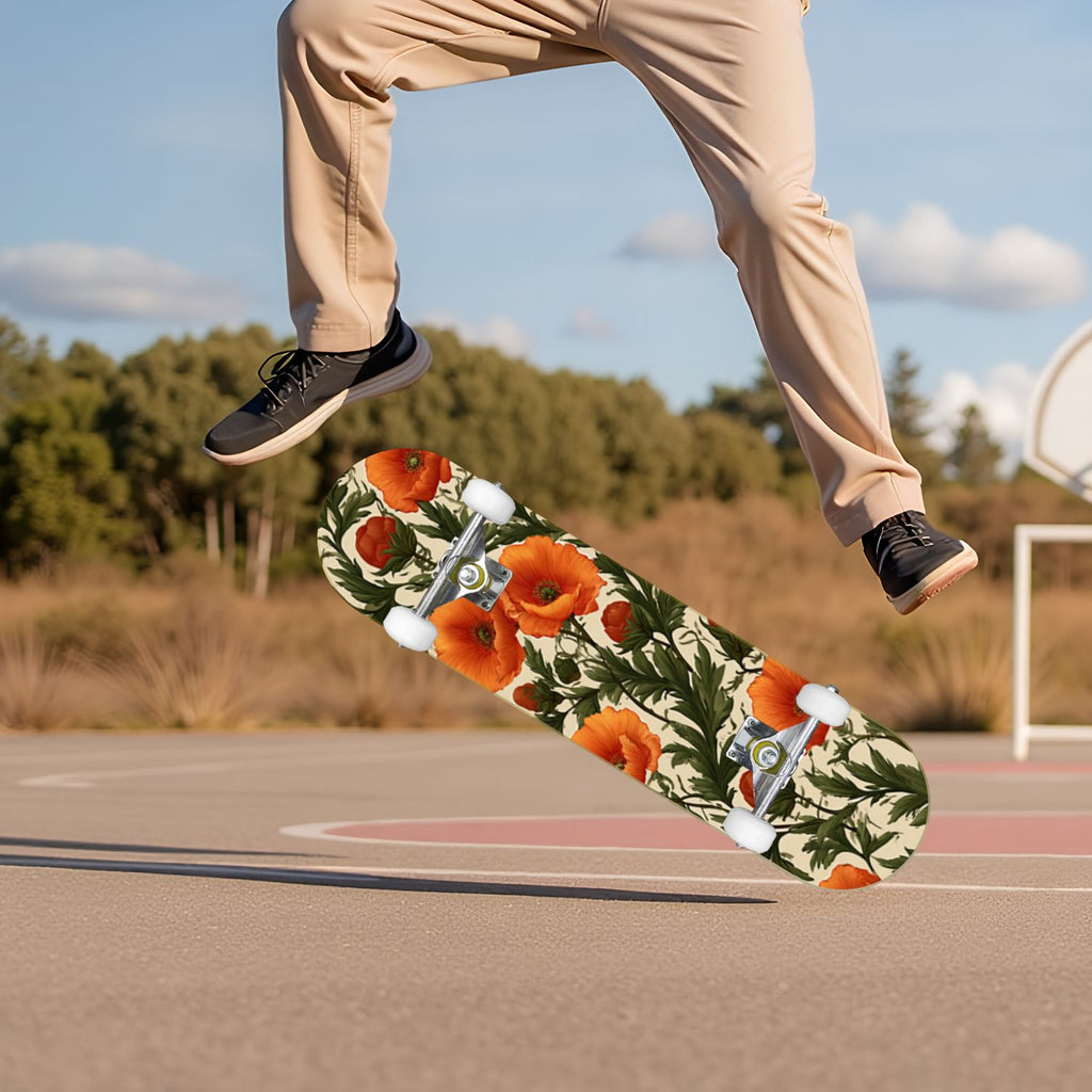 Monstera Leaves Leopard Print Seamless Earth Tones 31" x 8" Complete Skateboard, 7-Ply Canadian Maple Double Kick Trick Board for Kids and Beginners Adult Gifts
