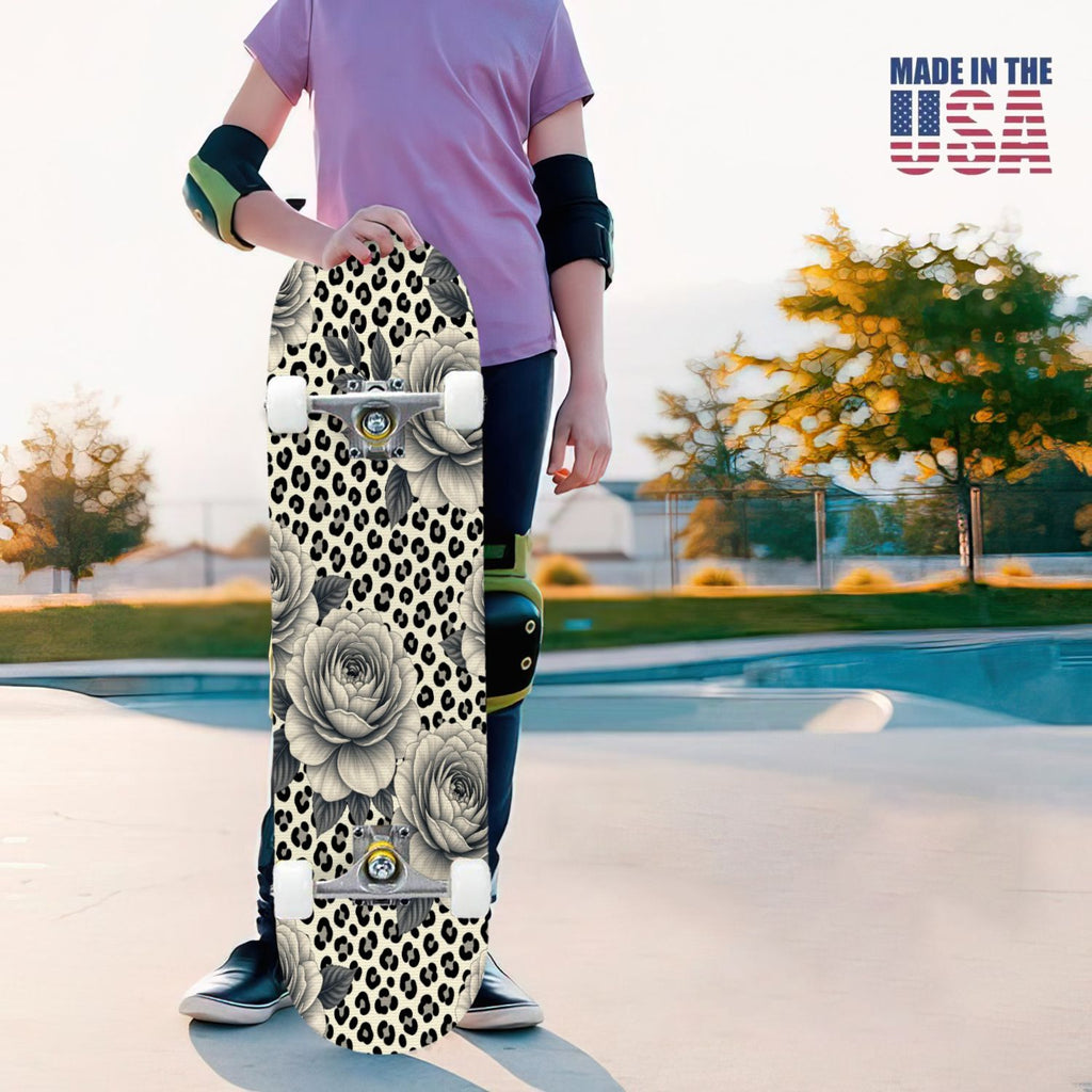 31"x8" Complete Skateboards for Beginners, Pink Bow Heart Vertical Stripes Romantic Double Kick 7 Ply Canadian Maple Deck Skateboard with Wheels, Gifts for Kids Teens