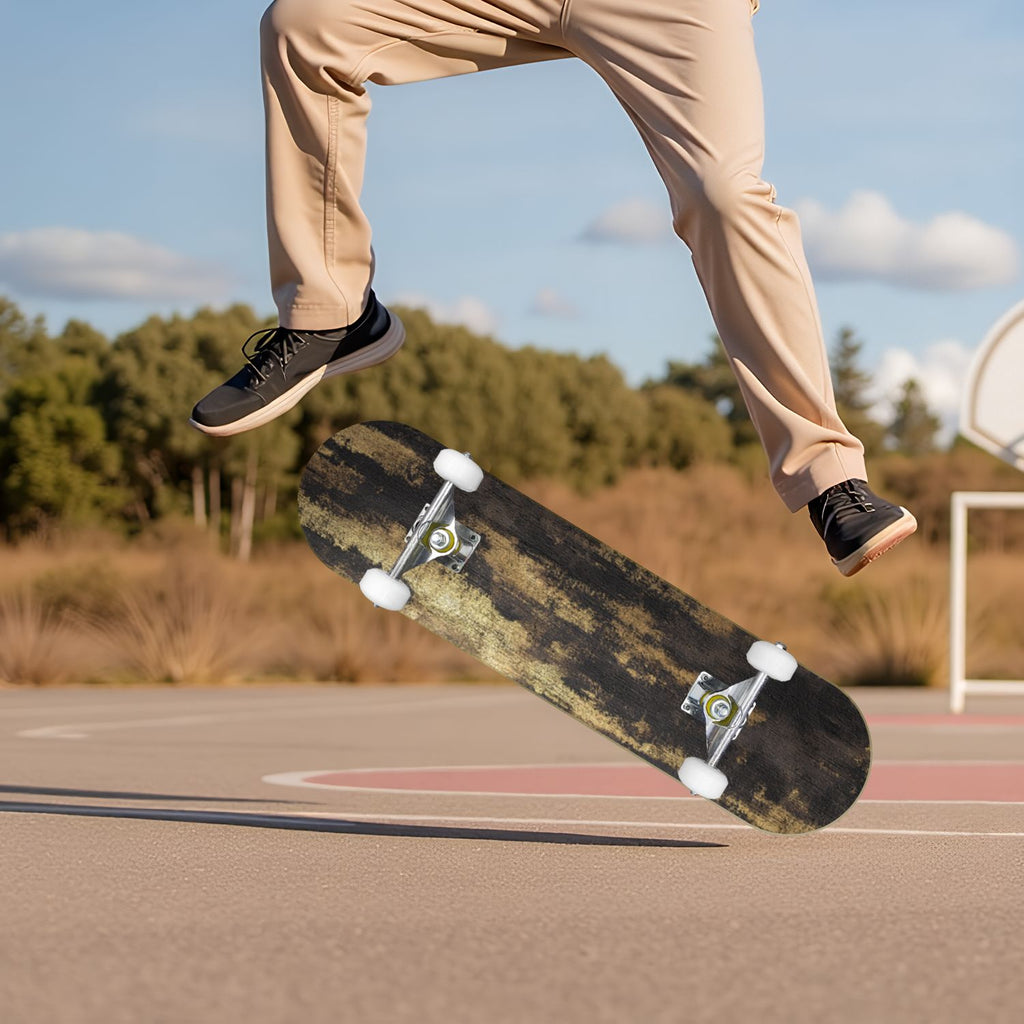 Watercolor Floral Shades Blue Grey Leaves 31" x 8" Complete Skateboard, 7-Ply Canadian Maple Double Kick Trick Board for Kids and Beginners Adult Gifts