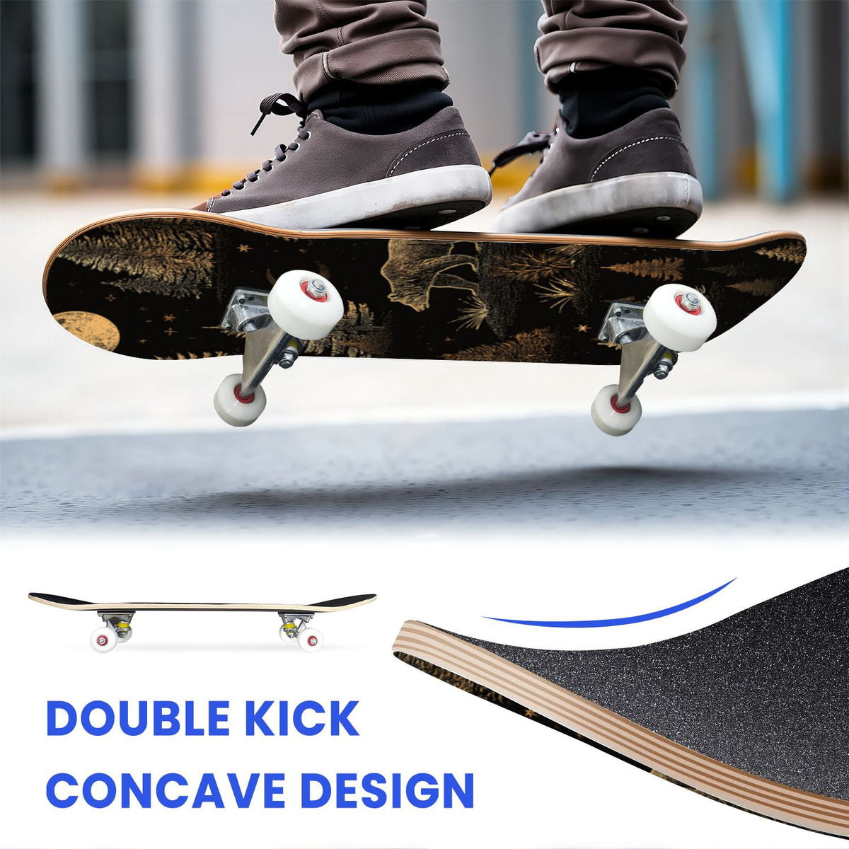 31"x8" Complete Skateboards for Beginners, Whimsical Butterfly Garden Watercolor Art Print Double Kick 7 Ply Canadian Maple Deck Skateboard with Wheels, Gifts for Kids Teens